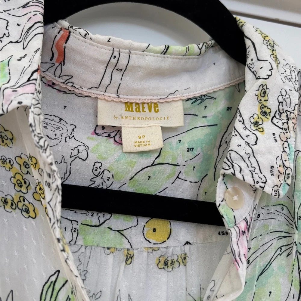 Anthropologie Maeve Jungle Rosa Blouse in Ivory